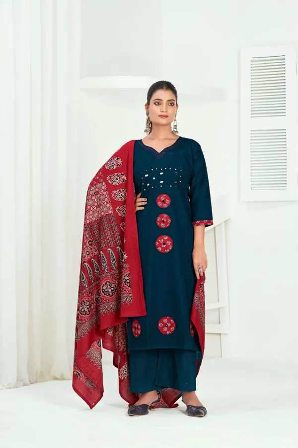 Navy_Blue_And_Red__Pure_Cotton_Premium_Kurta_Sets_For_Women