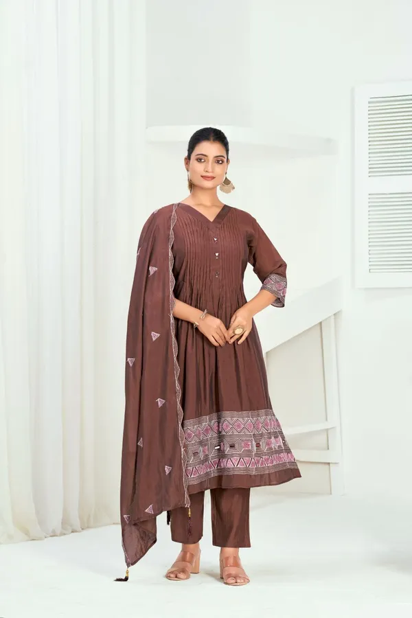Coffee_Brown_Chanderi_Silk_Premium_Kurta_Sets_For_Women