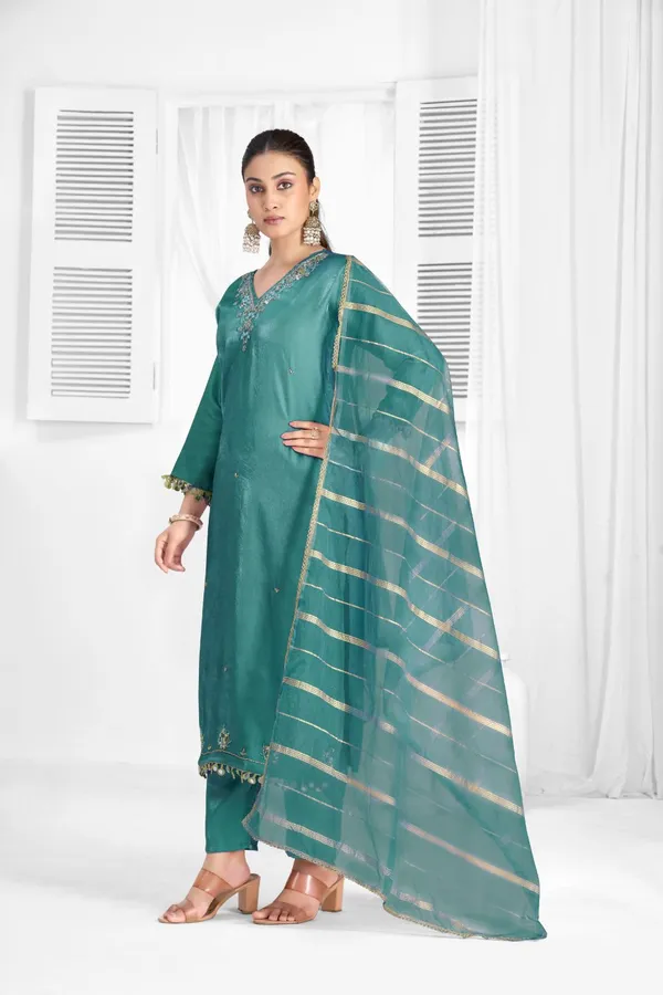 Teal_Blue_Organza_Silk_Premium_Kurta_Sets_For_Women