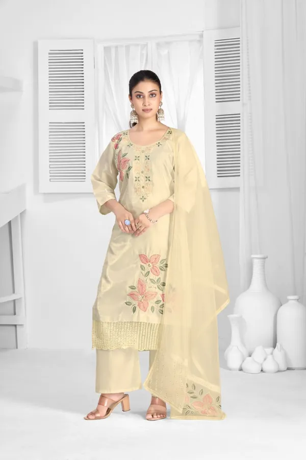 Cream_Organza_Silk_Premium_Kurta_Sets_For_Women