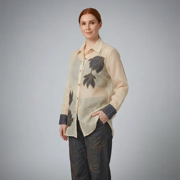 White_Organza_Premium_Shirt_&_Trouser_Set_For_Women