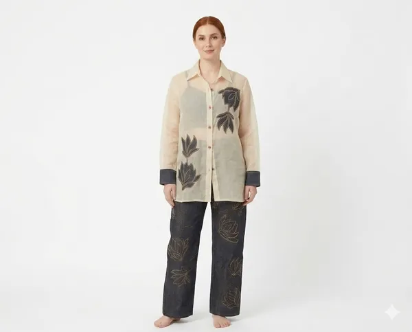 White_Organza_Premium_Shirt_&_Trouser_Set_For_Women