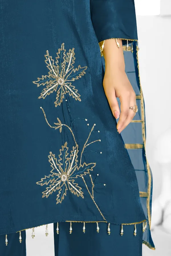 Blue_Organza_Silk_Premium_Kurta_Sets_For_Women
