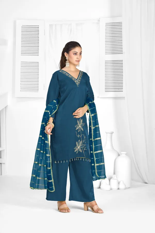Blue_Organza_Silk_Premium_Kurta_Sets_For_Women