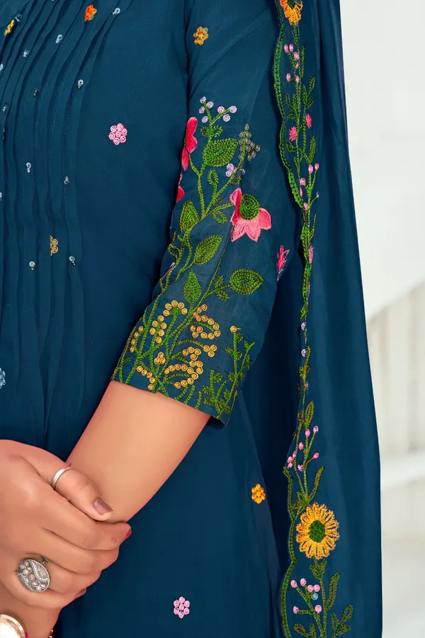 Navy_Blue_Chanderi_Silk_Premium_Kurta_Sets_For_Women
