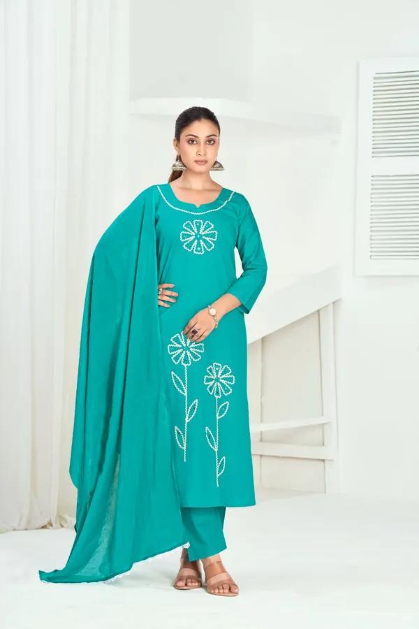 Teal_Blue_Pure_Cotton_Premium_Kurta_Sets_For_Women