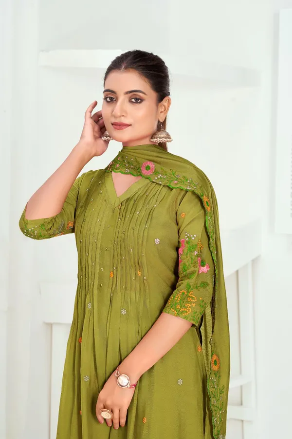 Olive_Green_Chanderi_Silk_Premium_Kurta_Sets_For_Women