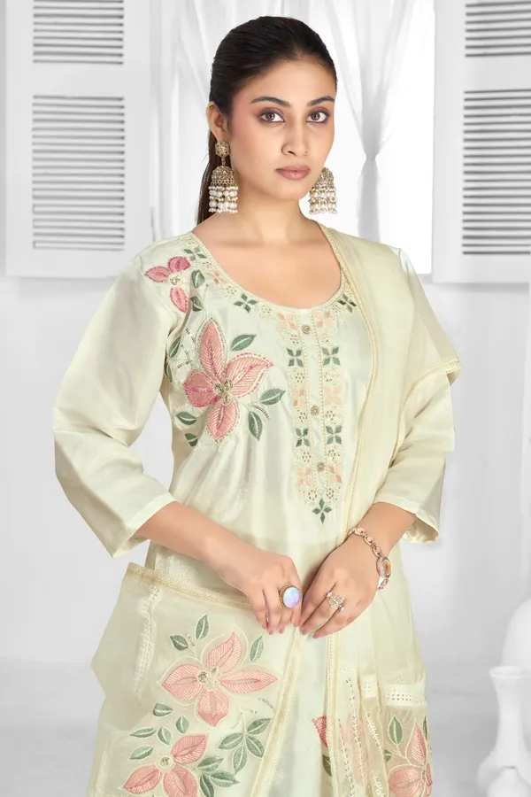 White_Organza_Silk_Premium_Kurta_Sets_For_Women