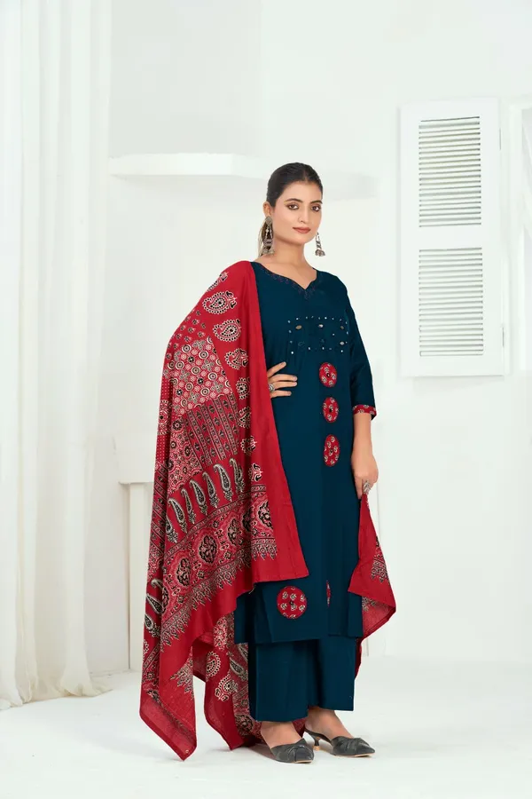 Navy_Blue_And_Red__Pure_Cotton_Premium_Kurta_Sets_For_Women