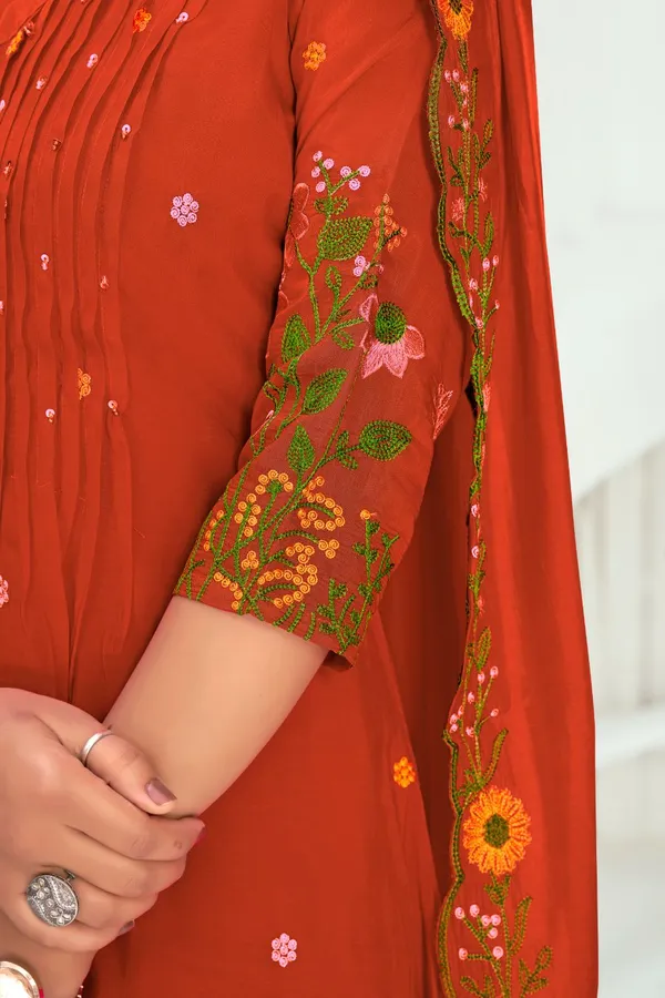 Rust_Orange_Chanderi_Silk_Premium_Kurta_Sets_For_Women
