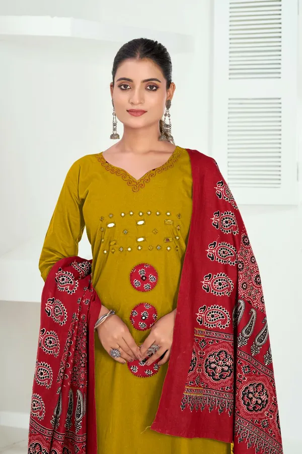 Yellow_And_Red_Pure_Cotton_Premium_Kurta_Sets_For_Women