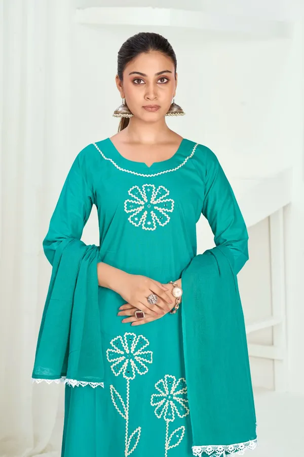 Teal_Blue_Pure_Cotton_Premium_Kurta_Sets_For_Women