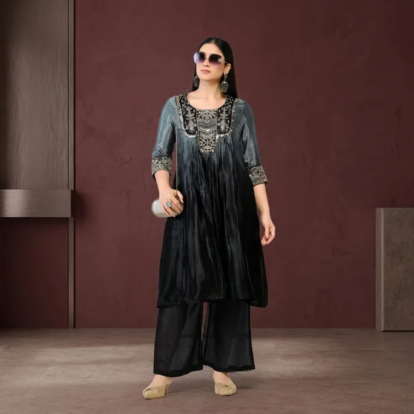 Grey_And_Black_Chinon_Premium_Kurta_Sets_For_Women