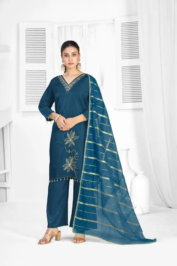 Blue_Organza_Silk_Premium_Kurta_Sets_For_Women