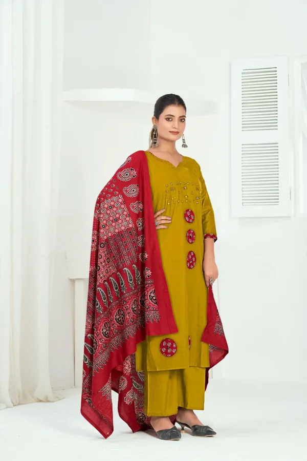 Yellow_And_Red_Pure_Cotton_Premium_Kurta_Sets_For_Women