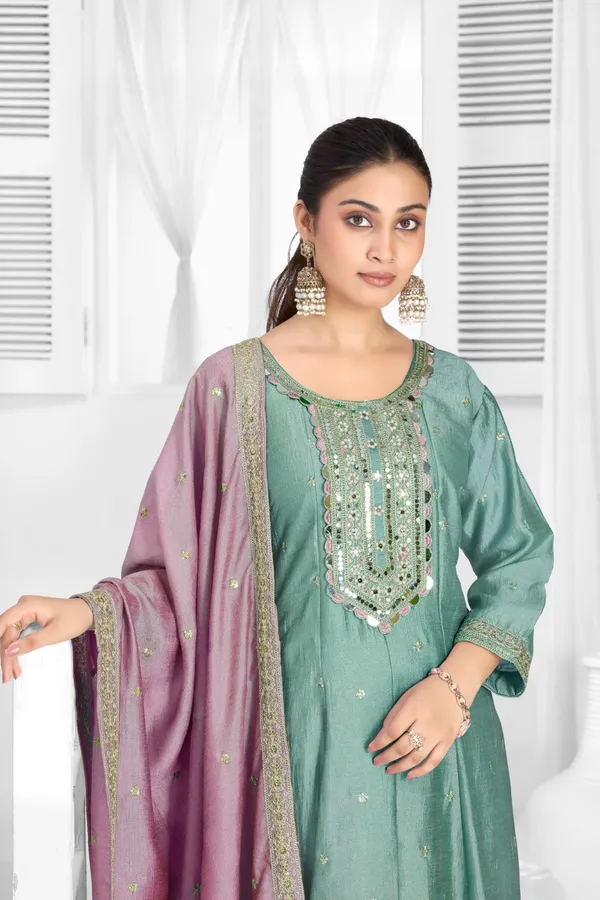 Sea_Green_Organza_Silk_Premium_Kurta_Sets_For_Women