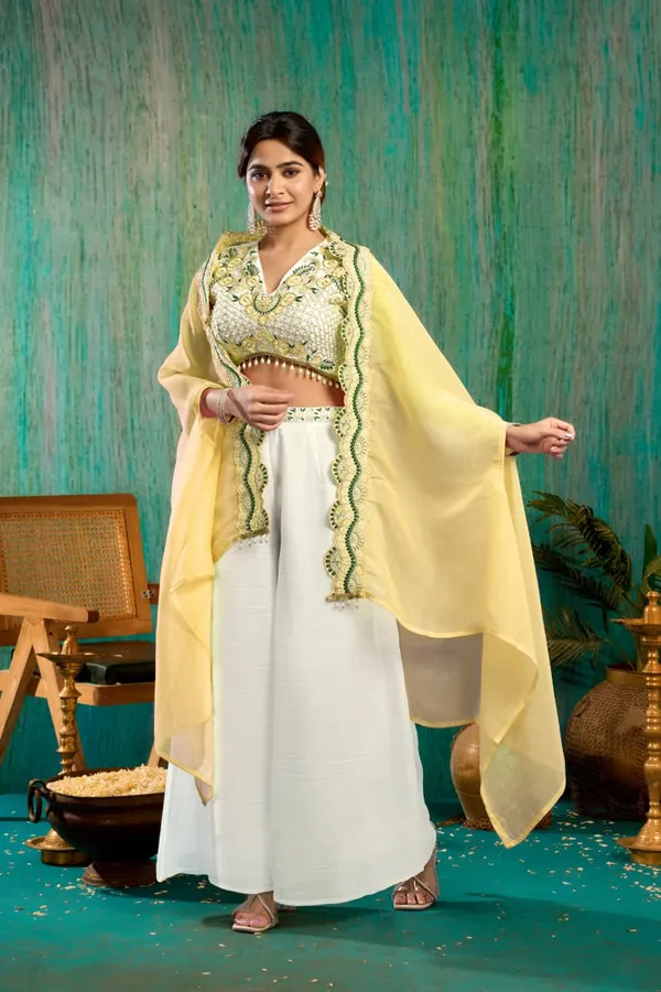 White_And_Cream_Georgette_Premium_Crop_Top_Palazzo_Set_For_Women