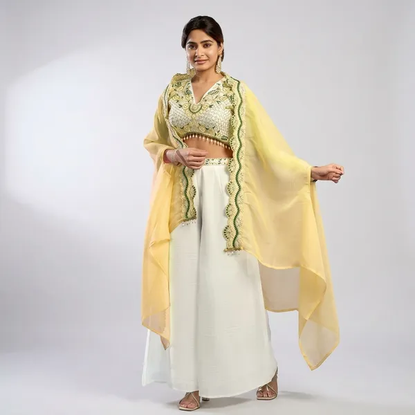 White_And_Cream_Georgette_Premium_Crop_Top_Palazzo_Set_For_Women