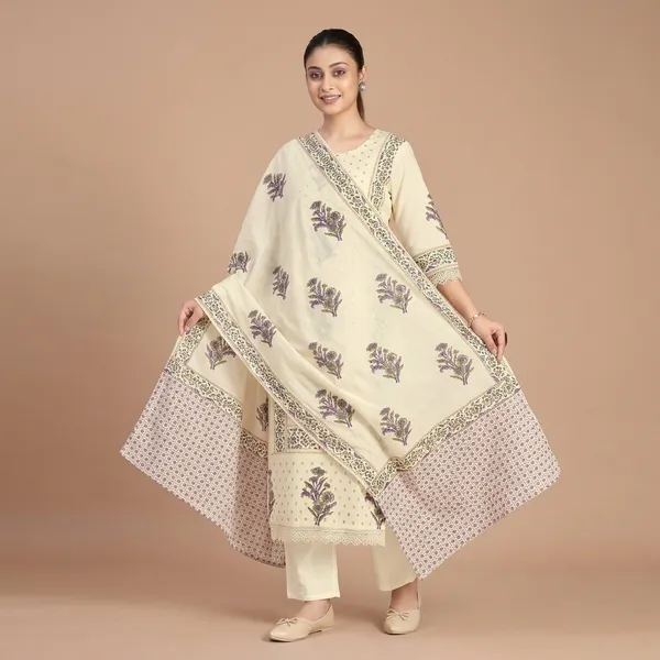 Cream_Pure_Cotton_Premium_Kurta_Sets_For_Women