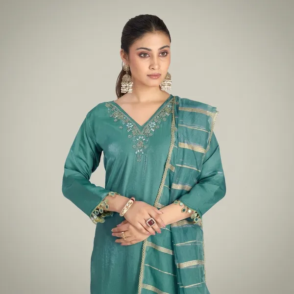 Teal_Blue_Organza_Silk_Premium_Kurta_Sets_For_Women
