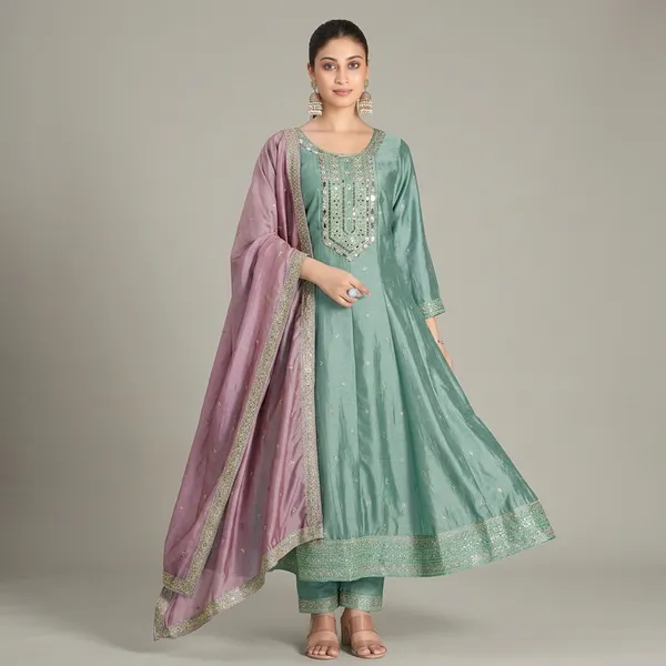 Sea_Green_Organza_Silk_Premium_Kurta_Sets_For_Women