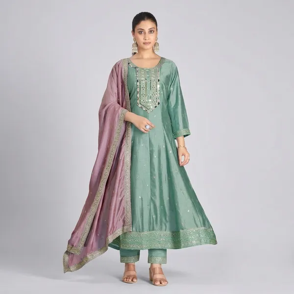 Sea_Green_Organza_Silk_Premium_Kurta_Sets_For_Women
