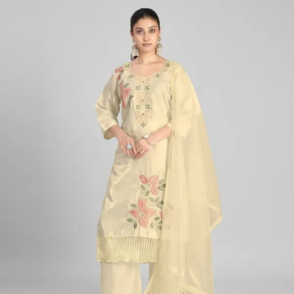Cream_Organza_Silk_Premium_Kurta_Sets_For_Women