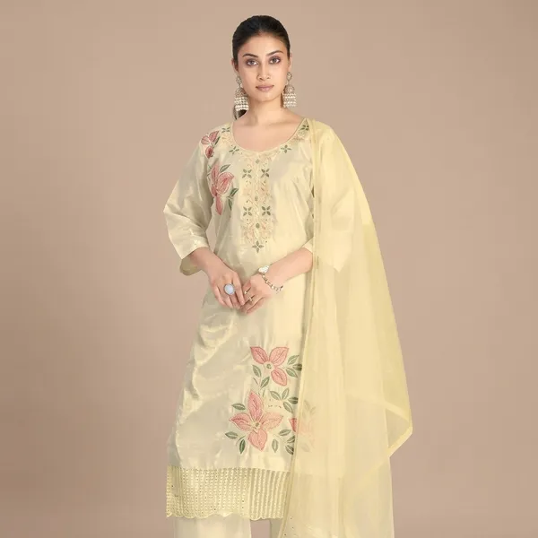 Cream_Organza_Silk_Premium_Kurta_Sets_For_Women