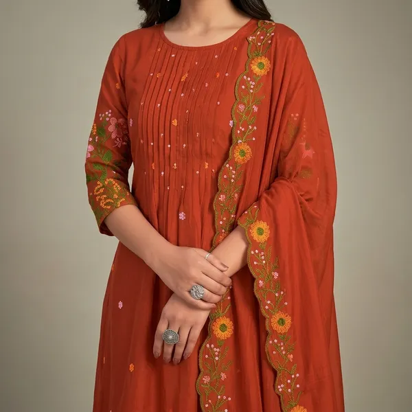 Rust_Orange_Chanderi_Silk_Premium_Kurta_Sets_For_Women