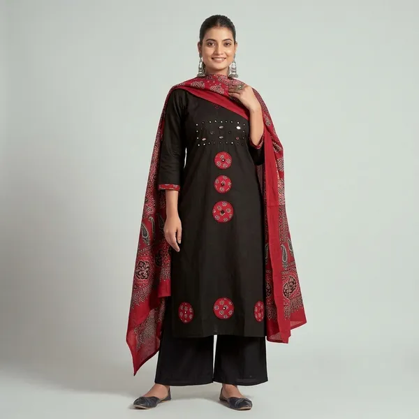 Black_And_Red_Pure_Cotton_Premium_Kurta_Sets_For_Women