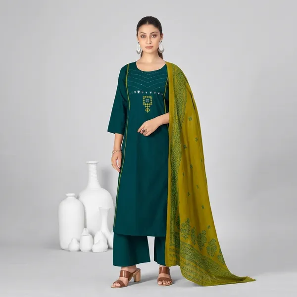 Dark_Green_Pure_Cotton_Premium_Kurta_Sets_For_Women