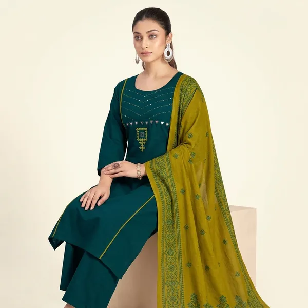 Dark_Green_Pure_Cotton_Premium_Kurta_Sets_For_Women