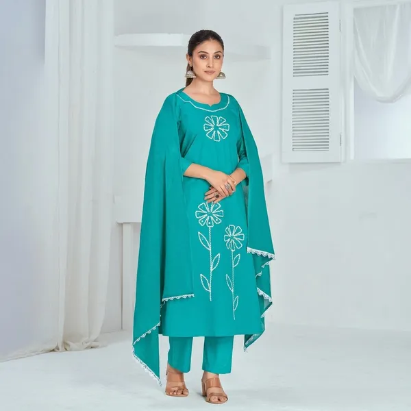 Teal_Blue_Pure_Cotton_Premium_Kurta_Sets_For_Women