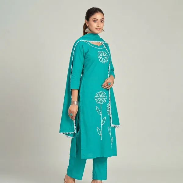 Teal_Blue_Pure_Cotton_Premium_Kurta_Sets_For_Women