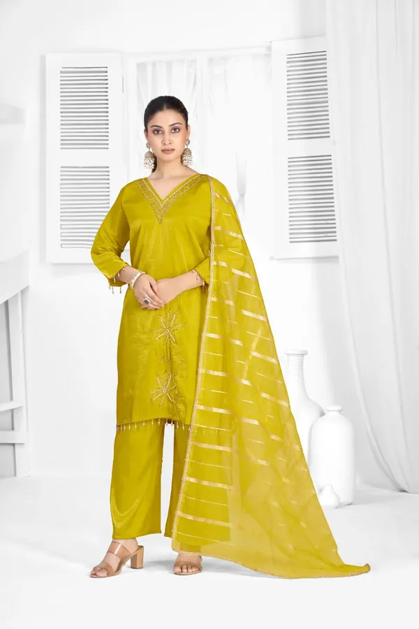 Lime_Green_Organza_Silk_Premium_Kurta_Sets_For_Women