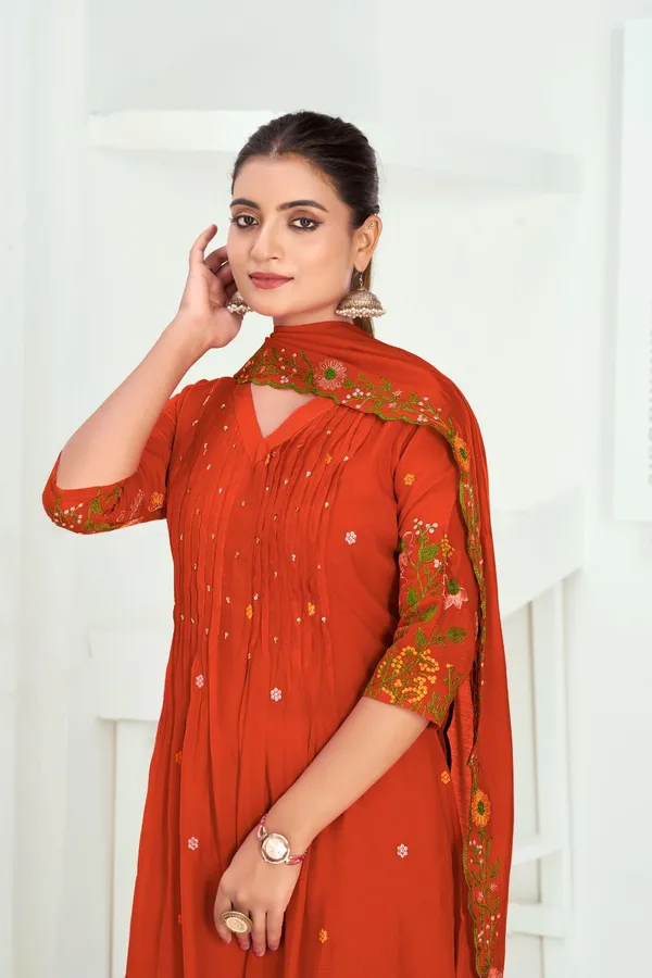 Rust_Orange_Chanderi_Silk_Premium_Kurta_Sets_For_Women