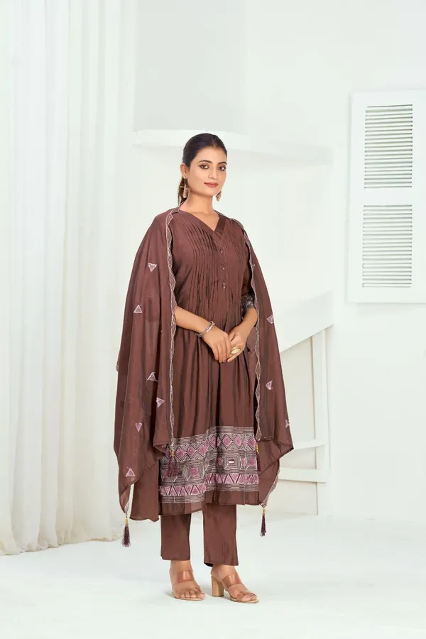 Coffee_Brown_Chanderi_Silk_Premium_Kurta_Sets_For_Women