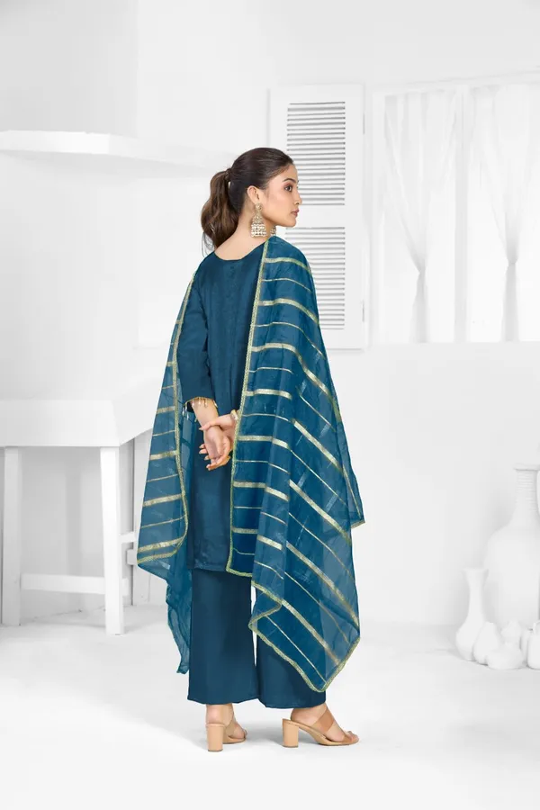 Blue_Organza_Silk_Premium_Kurta_Sets_For_Women