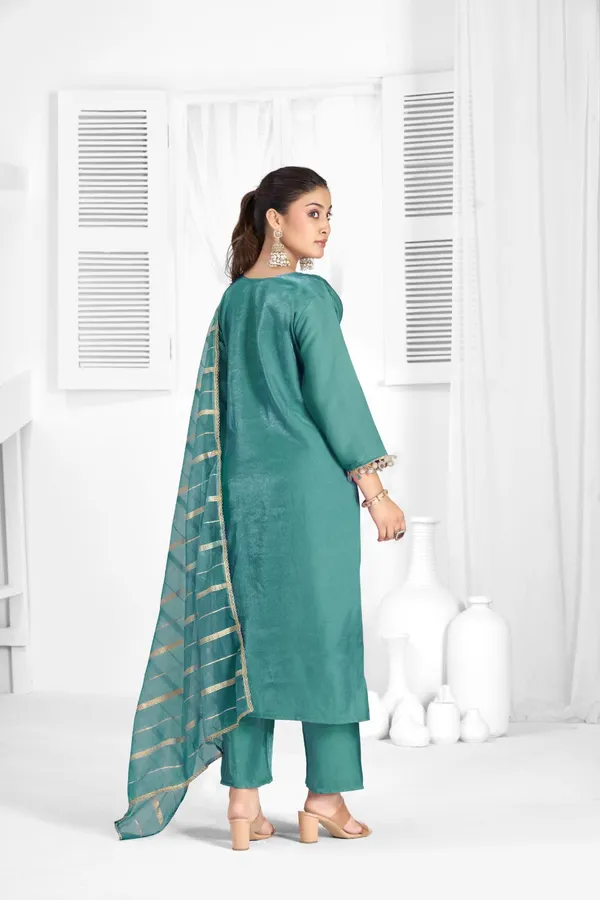 Teal_Blue_Organza_Silk_Premium_Kurta_Sets_For_Women