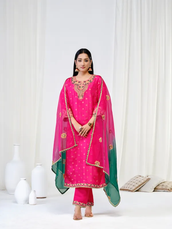 Rani_Pink_Silk_Blend_Premium_Kurta_Sets_For_Women
