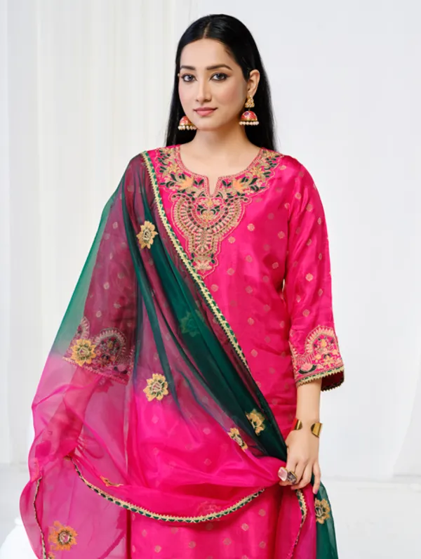 Rani_Pink_Silk_Blend_Premium_Kurta_Sets_For_Women
