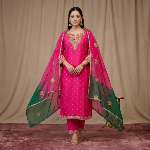 Rani_Pink_Silk_Blend_Premium_Kurta_Sets_For_Women