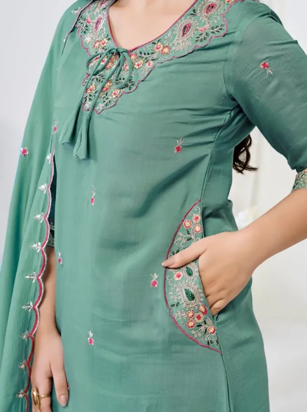 Sea_Green_Chanderi_Silk_Premium_Kurta_Sets_For_Women