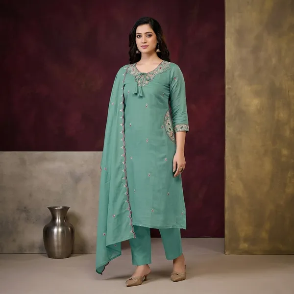 Sea_Green_Chanderi_Silk_Premium_Kurta_Sets_For_Women