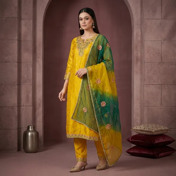 Mustard_Yellow_Silk_Blend_Premium_Kurta_Sets_For_Women