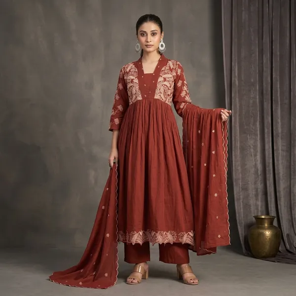 Maroon_Mul_Cotton_Premium_Kurta_Sets_For_Women
