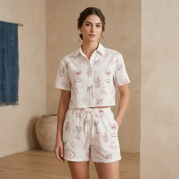 White_Printed_Crop_Shirt_and_Shorts_Co-ord_Set_for_Women