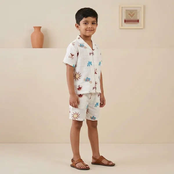 White_Printed_Cotton_Shirt_and_Shorts_Co-ord_Set_for_Kids