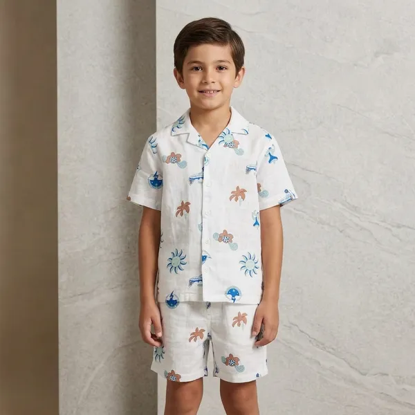 White_Cotton_Printed_Boys_Shirt_and_Shorts_Set