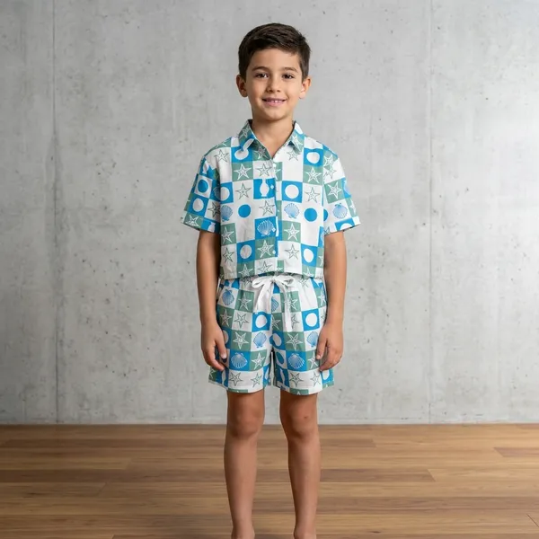 Blue_Green_Cotton_Seashell_Print_Shirt_Shorts_Co-ord_Set_for_Kids